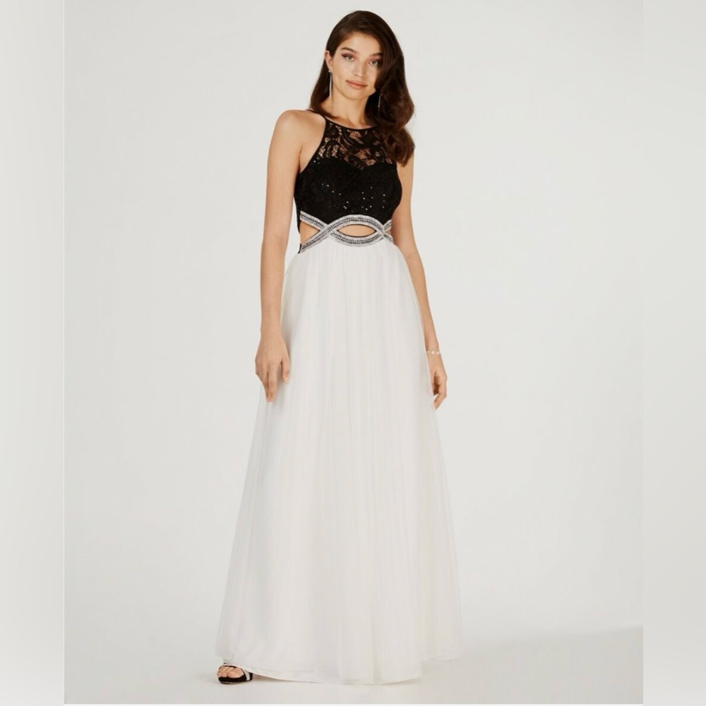 Speechless Juniors Women Black White Lace InfinityWaist Dress Size 3 Formal Prom
